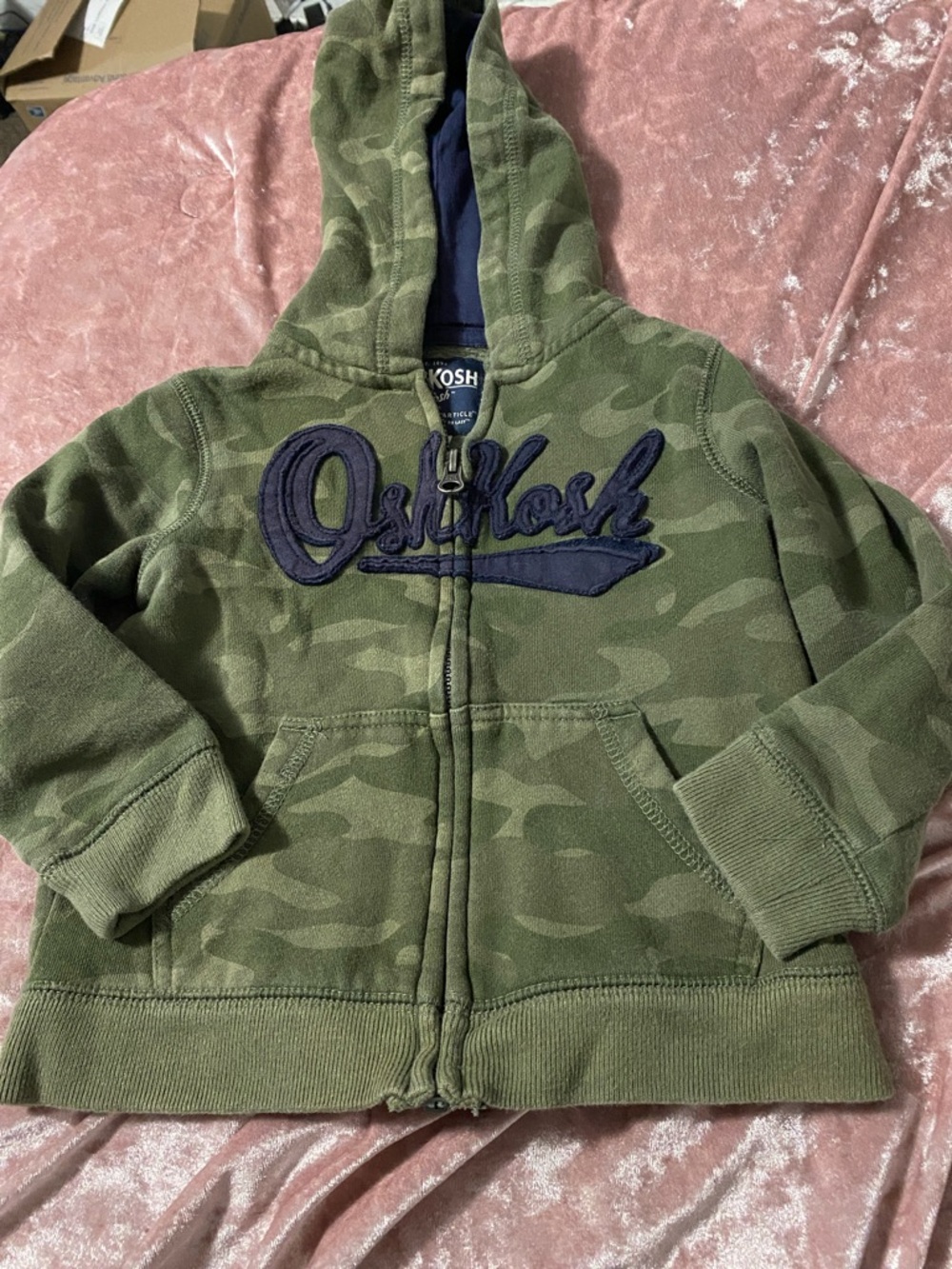 OshKosh B'gosh Green Camo Zip Hoodie with Navy Logo